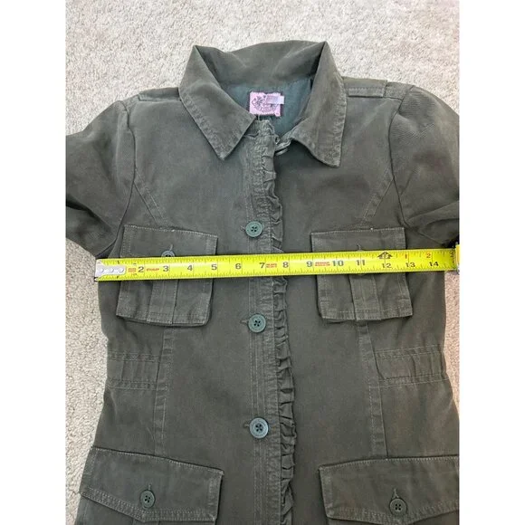 NWT Juicy Couture Y2K Youth Olive Army Green Utility Jacket Coat w Pockets Sz 14